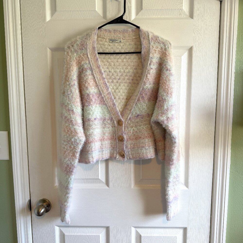 Arizona Jean Co Women's Soft Pastel Button Top Cropped Cardigan Sweater Size M